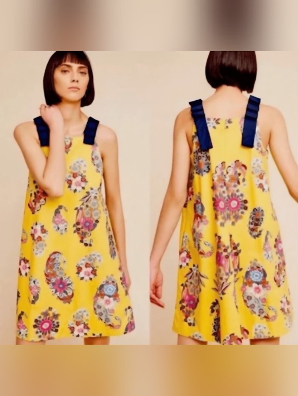 EUC Anthropologie Maeve Sunniva Yellow Floral Ribbon Strap Dress Size M